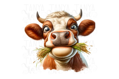 Digital funny cow PNG designs for card making and crafting