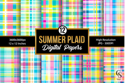 Bright Summer Plaid Digital Papers