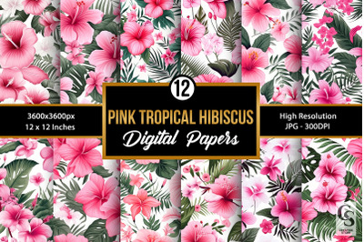 Pink Tropical Hibiscus Seamless Patterns