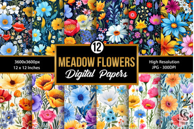 Summer Meadow Flowers Seamless Patterns