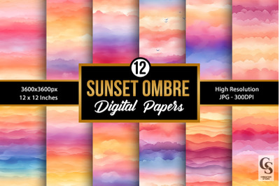 Summer Watercolor Sunset Ombre Backgrounds