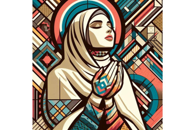 Woman prayer joy religion pop art retro