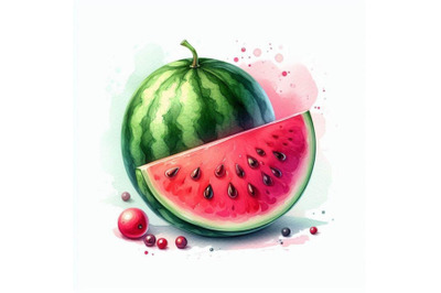 Watercolor painting with watermelon