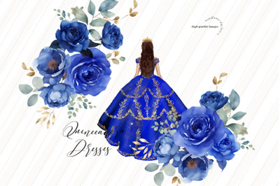 Royal Blue Princess Dress Clipart&2C; Blue Quinceaera