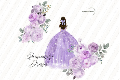 Purple Lilac Princess Clipart&2C; Purple Floral Quinceaera