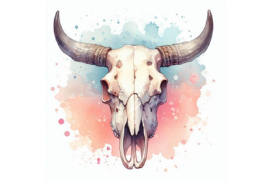 Watercolor cow skull