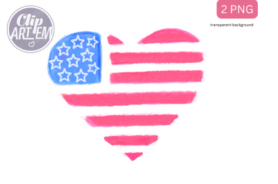 4th July American Flag &amp; Heart 2 PNG Sublimation Images File