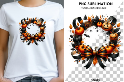 Halloween Wreath Sublimation Print, PNG Digital Download, Trick or Tre