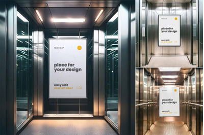 Metallic Elevator Poster Frame Image Mockups