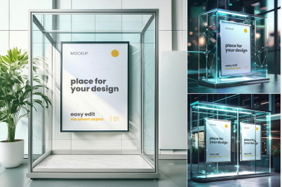 Glass Protective Box Poster Frame Mockups