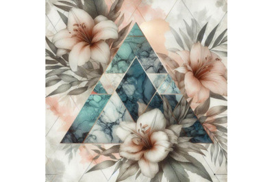 Abstract grunge and marble triangles with tropica