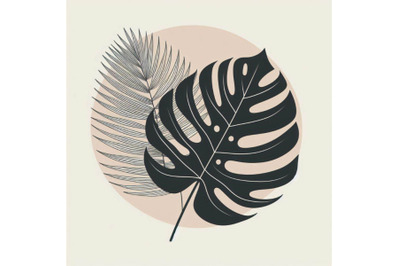 Minimal tropical art. Tropical monstera leaves si