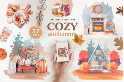 Cozy autumn. Watercolor set