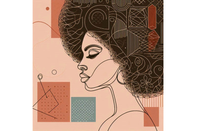 Black woman afro portrait with geometric shap