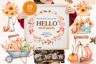 Hello autumn! Watercolor set