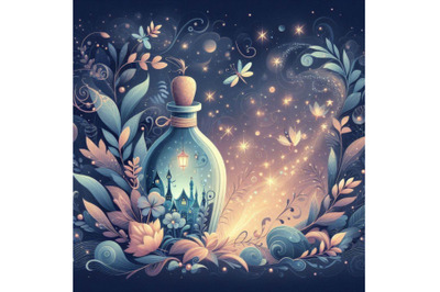 Abstract fairy tale background with magic bottl