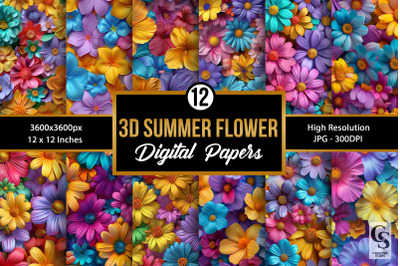 Summer 3D Flowers Seamless Patterns