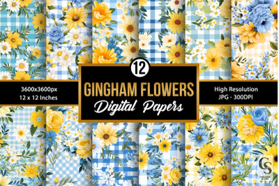 Summer Gingham Flowers Digital Papers