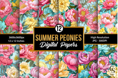 Summer Peony Flowers Digital Papers