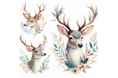 Hand painted watercolor deer isolated on white backgro