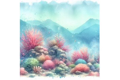 Underwater landscape with coral reef