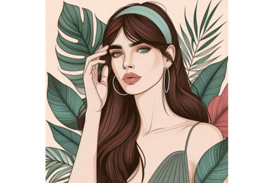 Female model illustration on tropical l