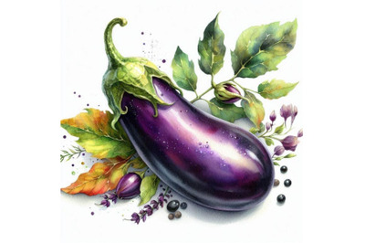 watercolor The eggplant Isolated on white background. Colorful backgro