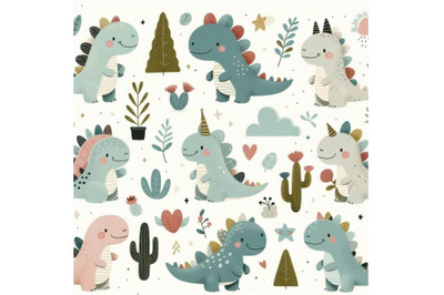 Cute cartoon dinosaurs poster in scan