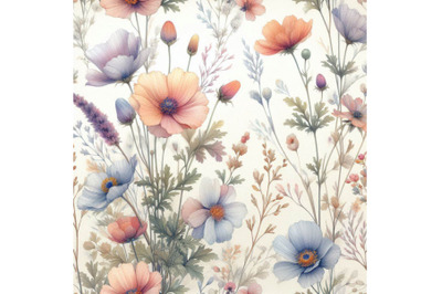 Watercolor wild flowers seamless pattern