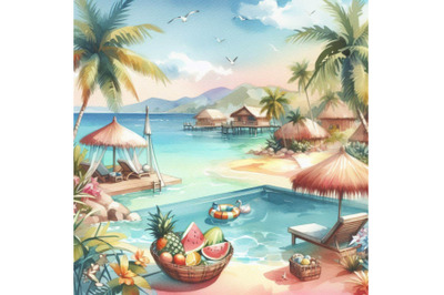 Watercolor exotic summertime background