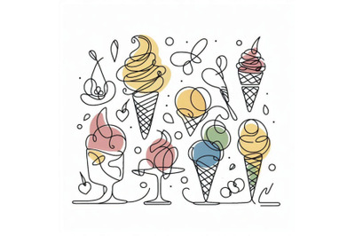 Abstract ice cream continuous one line drawing set isola