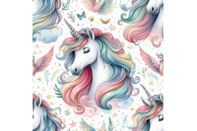 Watercolor unicorn seamless pattern