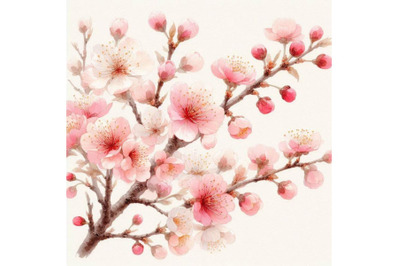 Watercolor japanese cherry blossoms