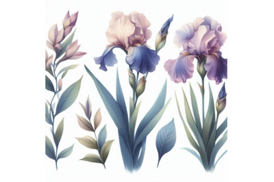 Flowers set of hand drawn watercolor