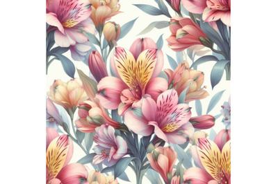 Watercolor Alstroemeria flowers seamless pattern