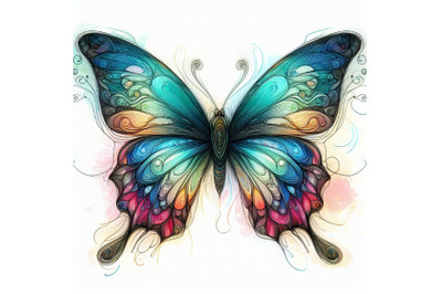 02 A Butterfly Line Art and Pastel