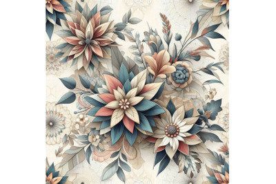 Abstract floral and geometric seamless pattern