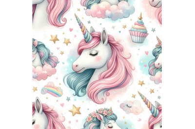 Watercolor unicorn seamless pattern