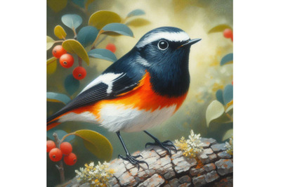 02 American Redstart bird  painting white