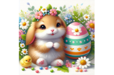 02 cute Easter bunny with painted egg an