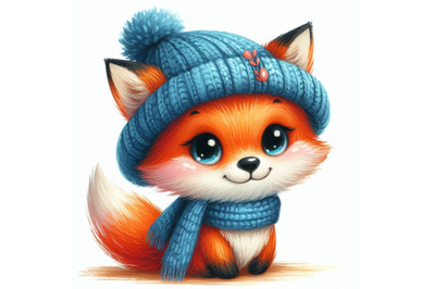 02 Hand drawn cute little fox in blue hat c