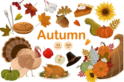 Fall Clipart PNG, Thanksgiving Clipart