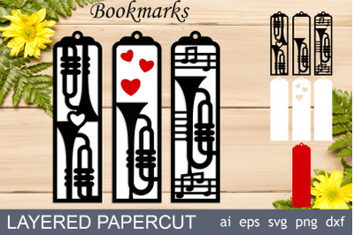 Music bookmarks with trumpet svg