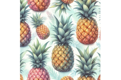 Watercolor pineapple fruit seamless pattern