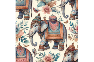 ndian elephant watercolor seamless pattern