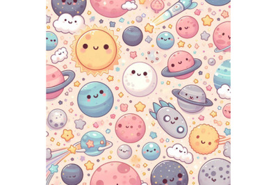 Cartoon cosmic background cute planets&2C; moon&2C;