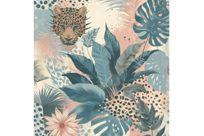 Abstract tropical leaves, grunge leopard camoufla