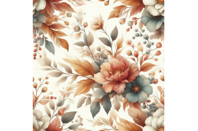 Autumn watercolor floral seamless pattern