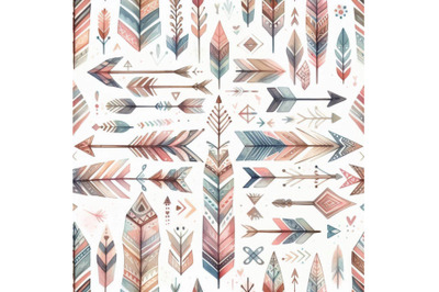 Watercolor tribal arrows seamless pattern