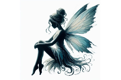 04  Sitting fairy silhouette. Magical fairy logo